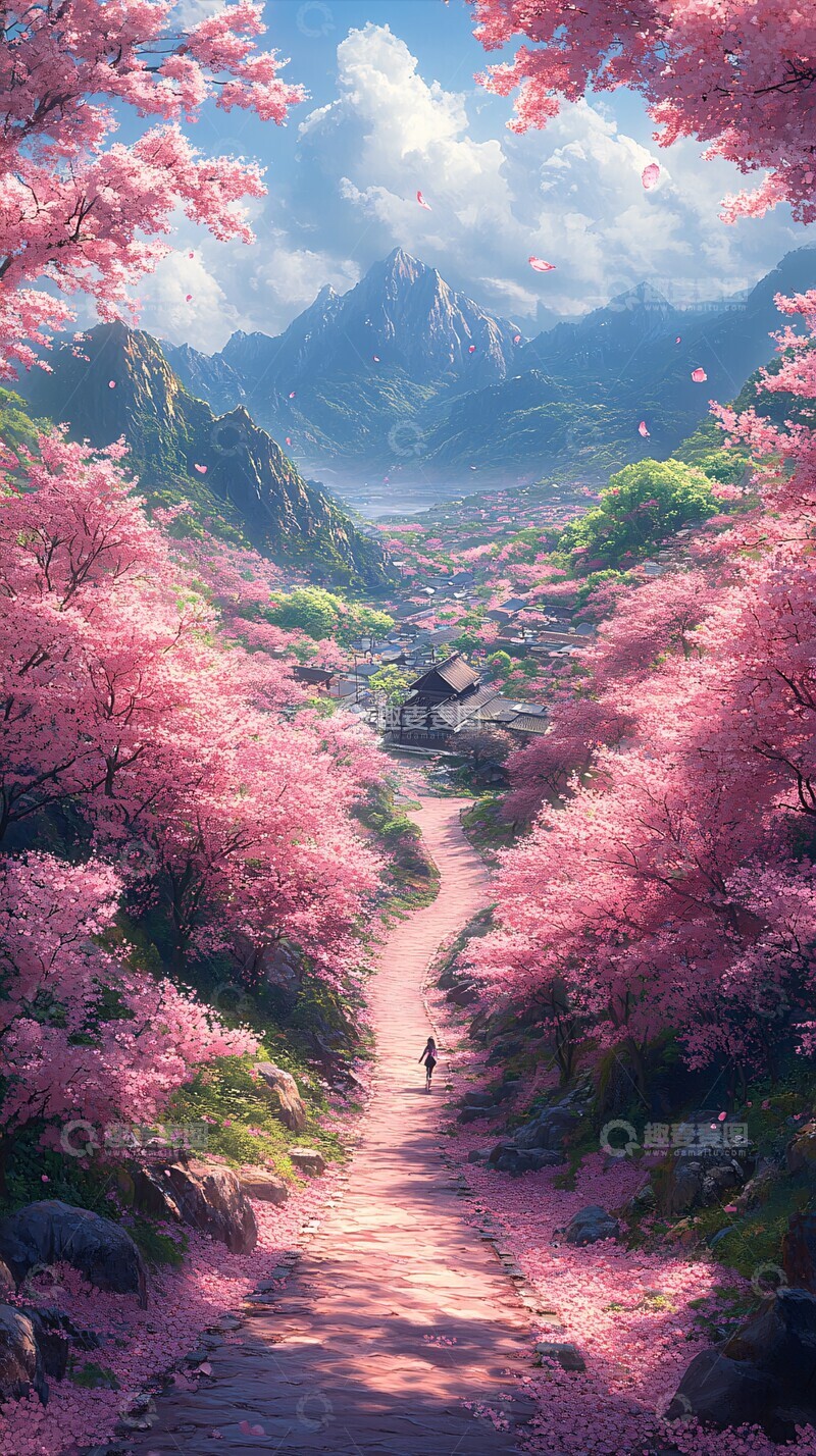 高清大图下载【趣麦麦图】桃花林间骑行道2