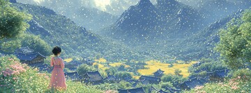 村庄与山峰村庄山峰森林