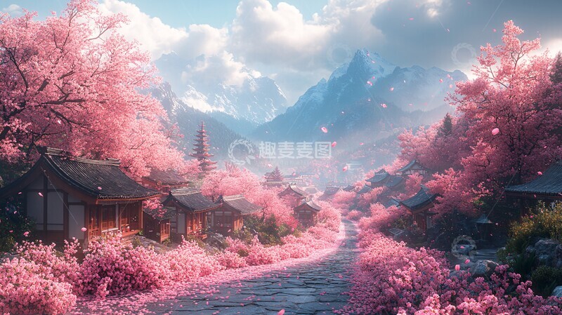 高清大图下载【趣麦麦图】樱花山径石板路2