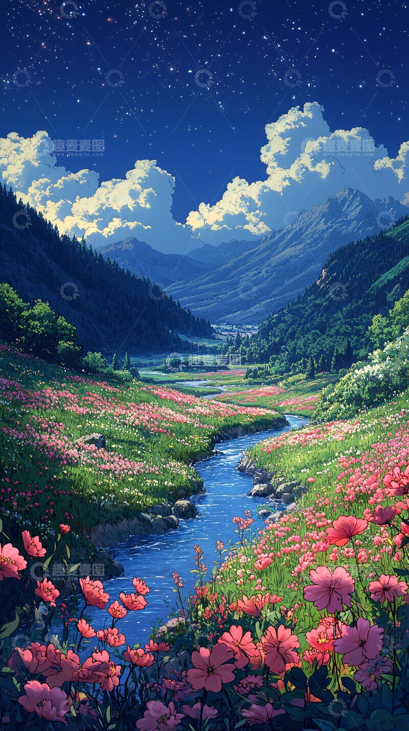 高清大图下载【趣麦麦图】春夜河畔春夜河畔花园1