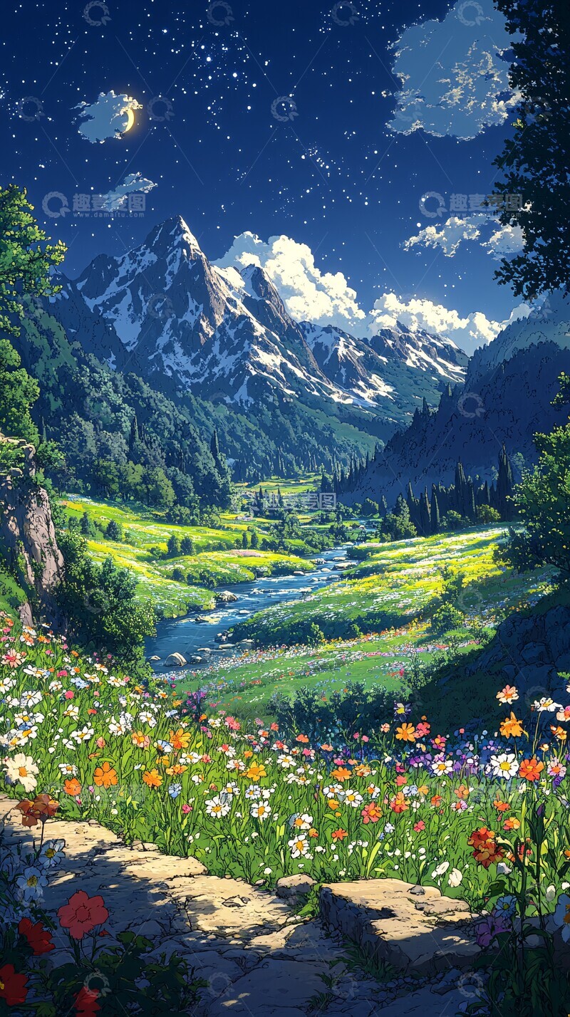 高清大图下载【趣麦麦图】春夜河畔春夜河畔花园2