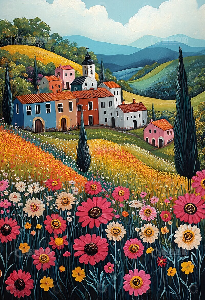 高清大图下载【趣麦麦图】山水花丛人家1