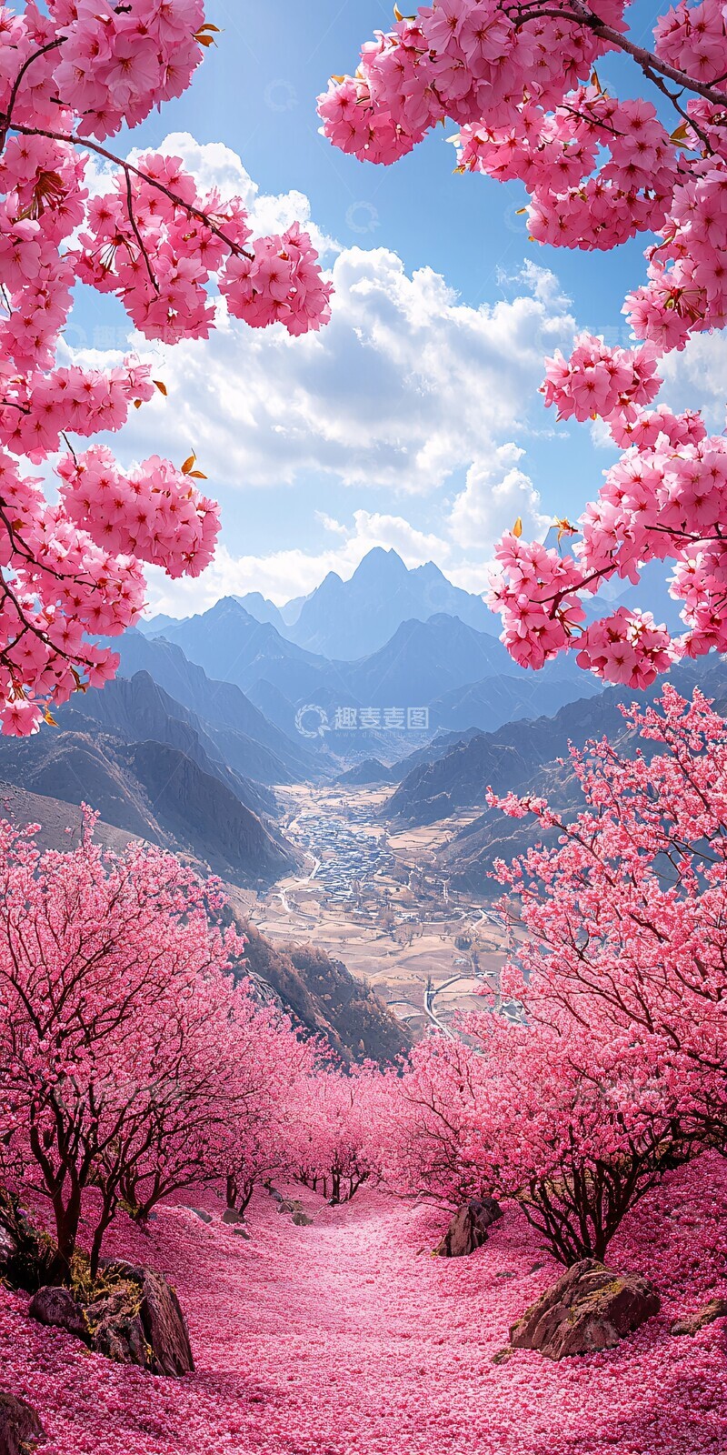 高清大图下载【趣麦麦图】山峦樱花云海