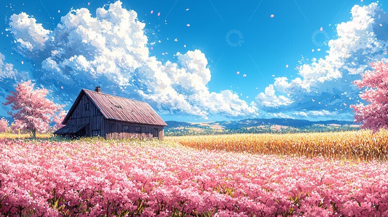 高清大图下载【趣麦麦图】樱花玉米田樱花玉米田野2