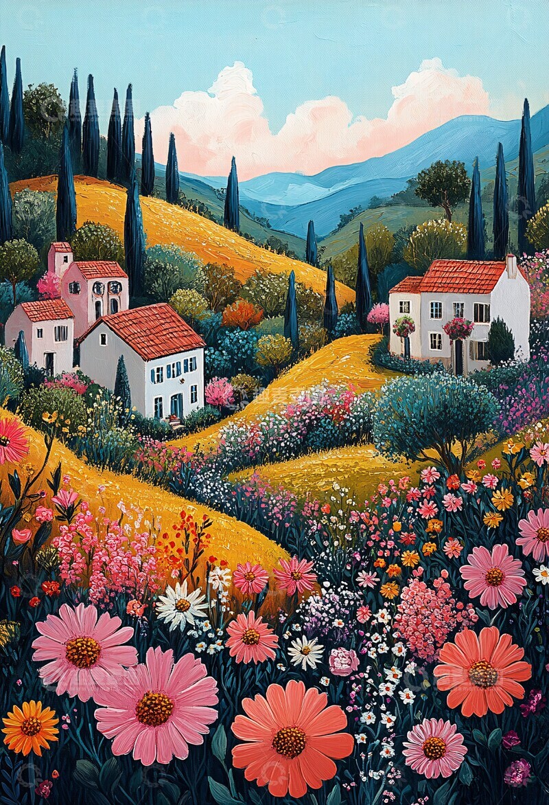 高清大图下载【趣麦麦图】山水花丛人家2