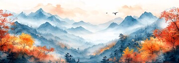 秋山飞鸟图秋景山色飞鸟1