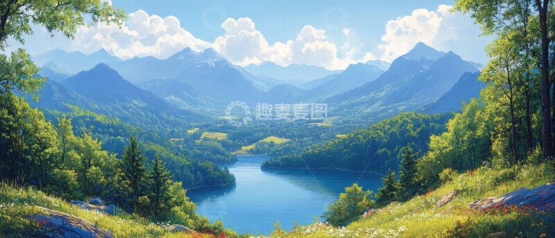 湖景山色春意浓