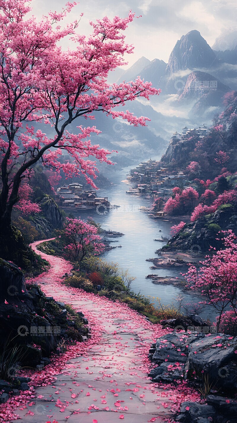 高清大图下载【趣麦麦图】樱花树下小径2
