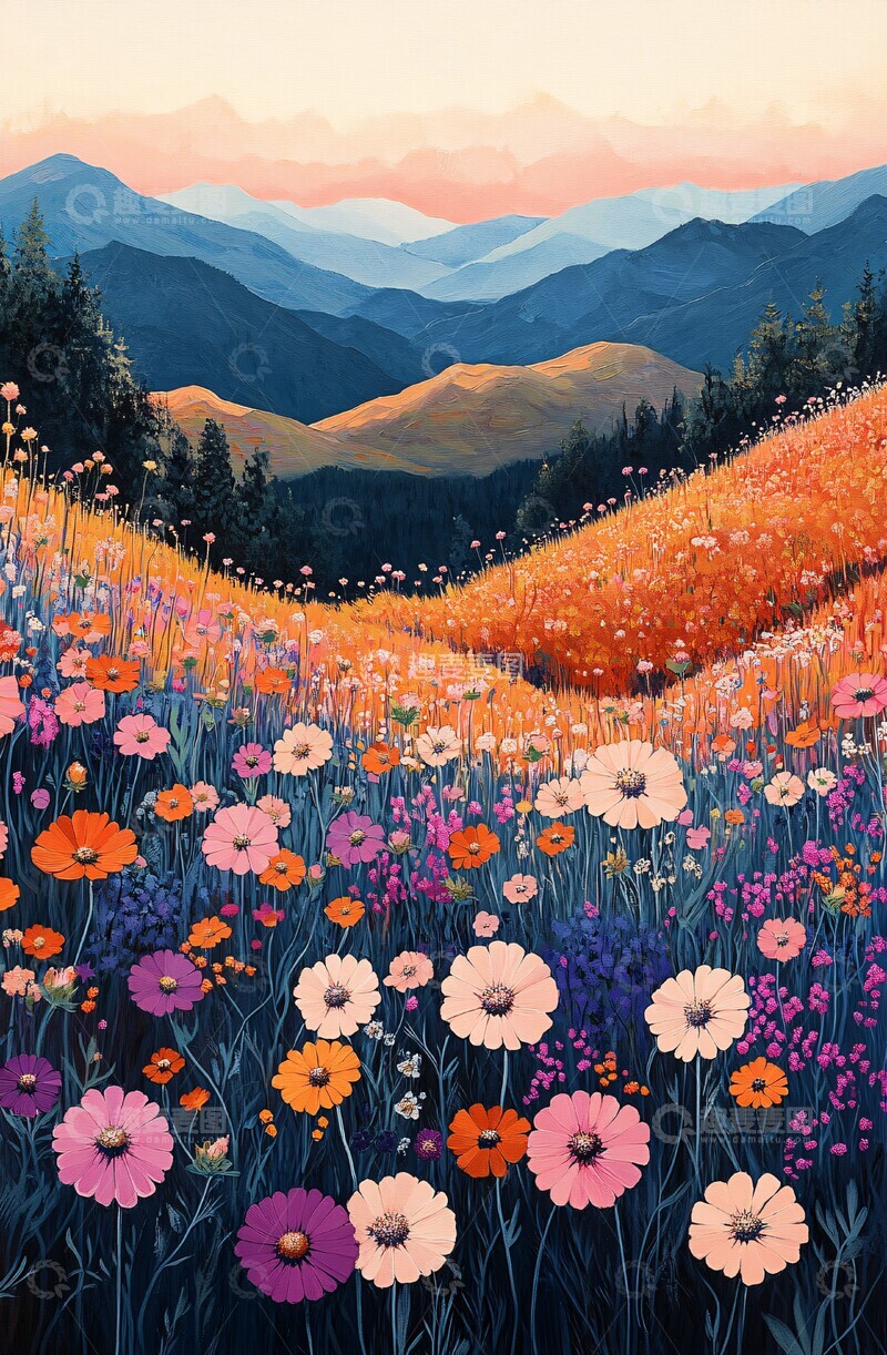 高清大图下载【趣麦麦图】野花山色版画