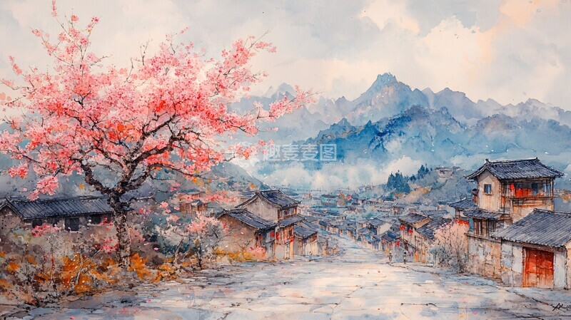 高清大图下载【趣麦麦图】梅花水墨山水图