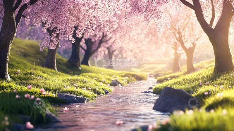 高清大图下载【趣麦麦图】桃花流水草如茵