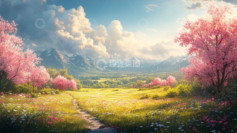 高清大图下载【趣麦麦图】-春日水彩场景