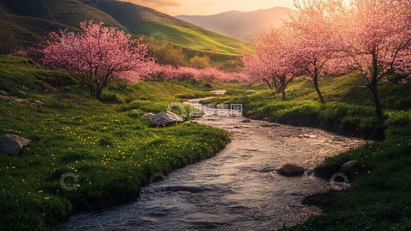 高清大图下载【趣麦麦图】桃花流水草如茵1