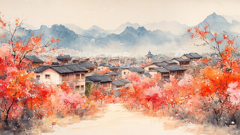 高清大图下载【趣麦麦图】梅花水墨山水图2