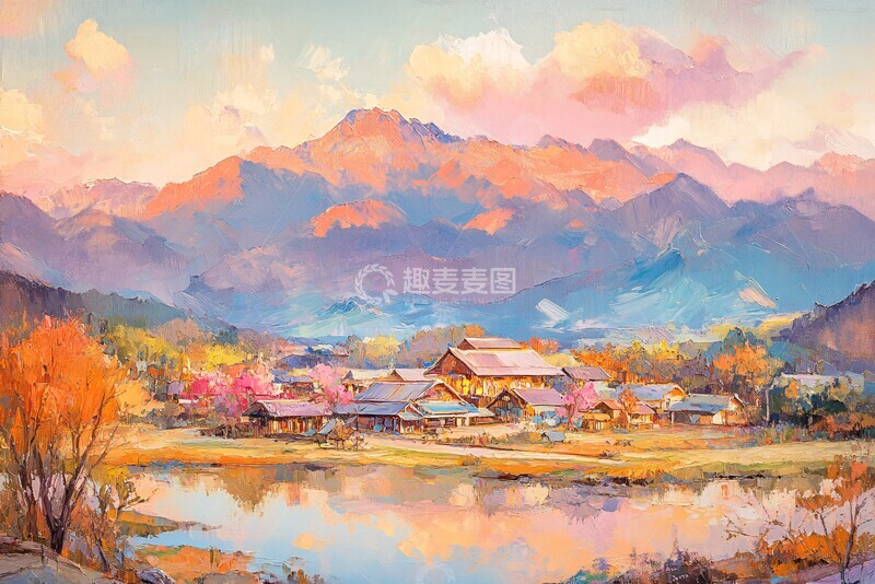 高清大图下载【趣麦麦图】秋叶晚霞映山谷2