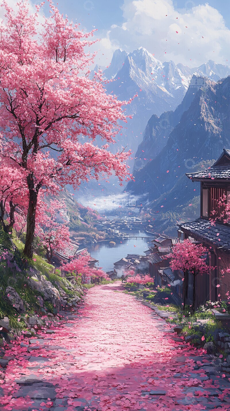高清大图下载【趣麦麦图】樱花树下小径