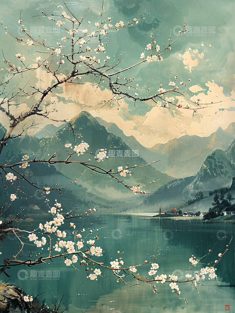 高清大图下载【趣麦麦图】杏花盛开春水流2