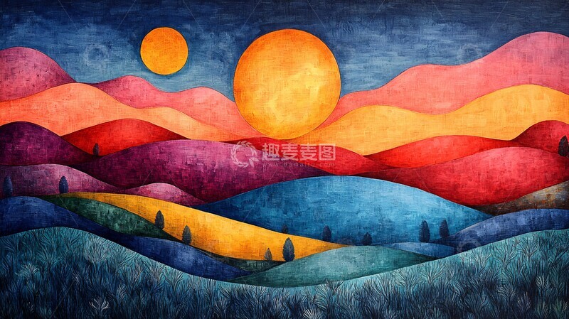 高清大图下载【趣麦麦图】彩色风景画彩色风景绘画2