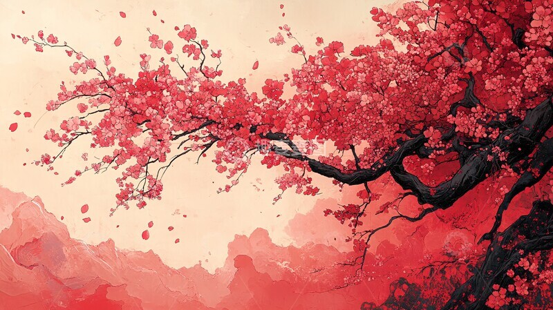 高清大图下载【趣麦麦图】樱花与嘻哈插画2