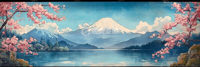 高清大图下载【趣麦麦图】富士山樱花湖景3