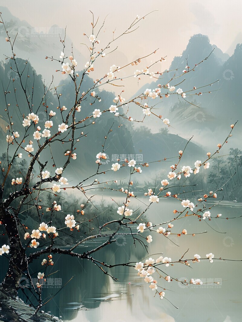 高清大图下载【趣麦麦图】杏花盛开春水流1