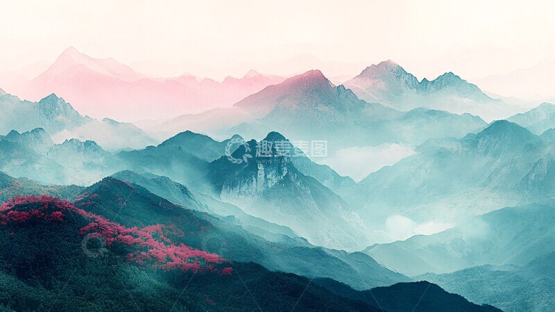 高清大图下载【趣麦麦图】远山枫影远山枫树山脉2