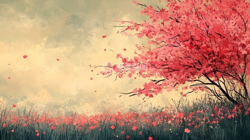 高清大图下载【趣麦麦图】樱花与嘻哈插画1