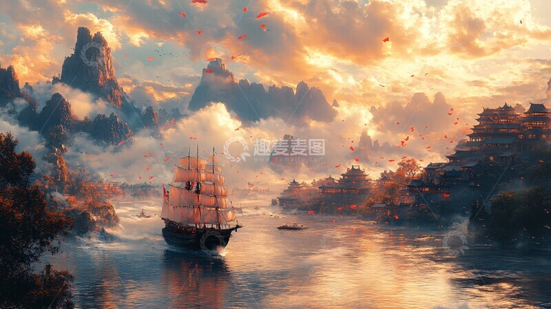 高清大图下载【趣麦麦图】春风亭云帆春风云帆山川
