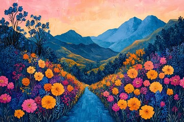 山景与天空山景天空粉色