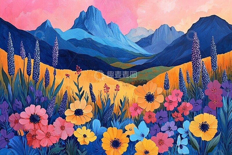 高清大图下载【趣麦麦图】山景与天空山景天空粉色1