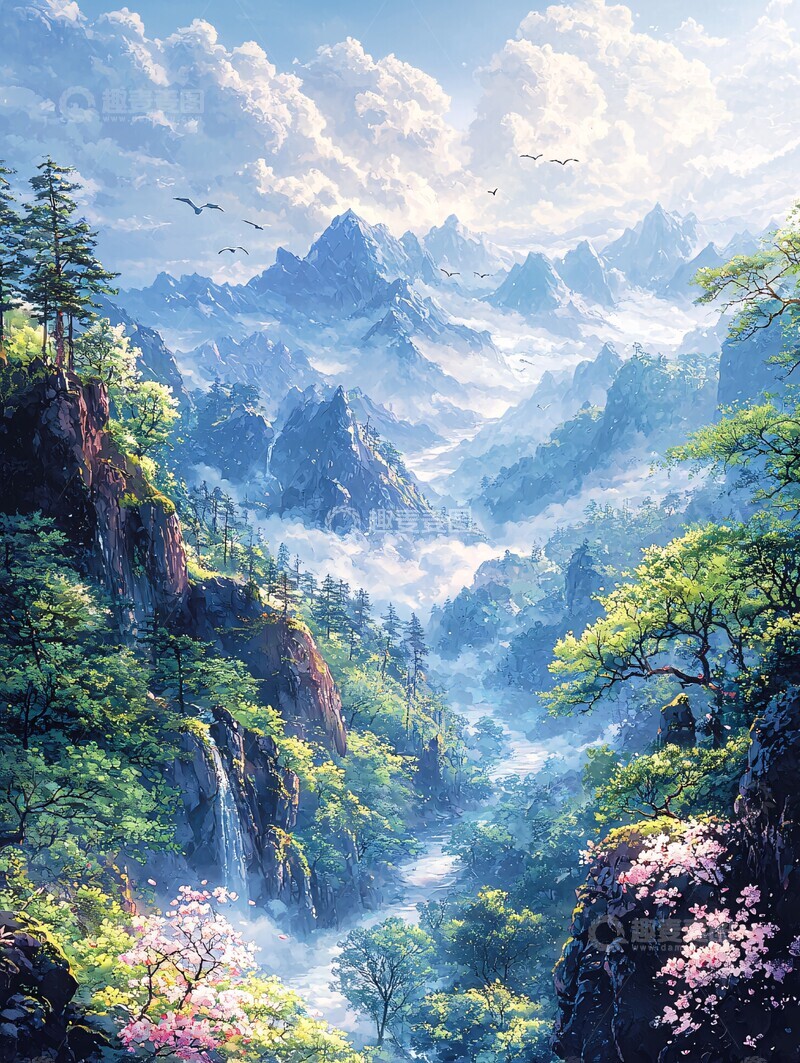 高清大图下载【趣麦麦图】云山花谷间的黎明1