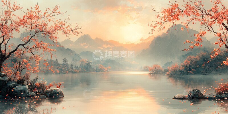 高清大图下载【趣麦麦图】春桃柳树湖景图1