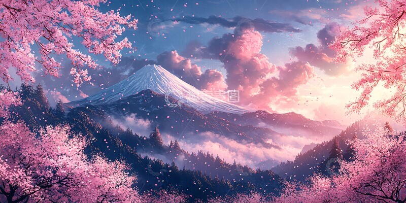 高清大图下载【趣麦麦图】樱花山景工作垫