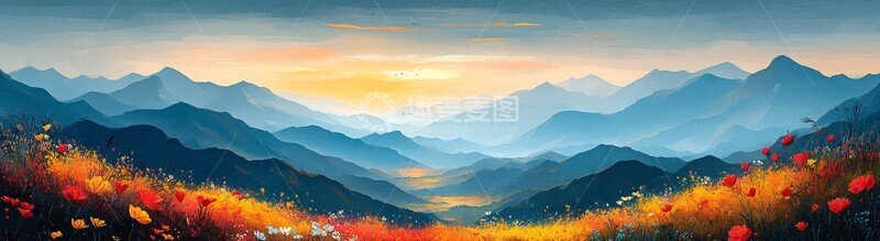 高清大图下载【趣麦麦图】山脉与花海山脉花海蓝天2