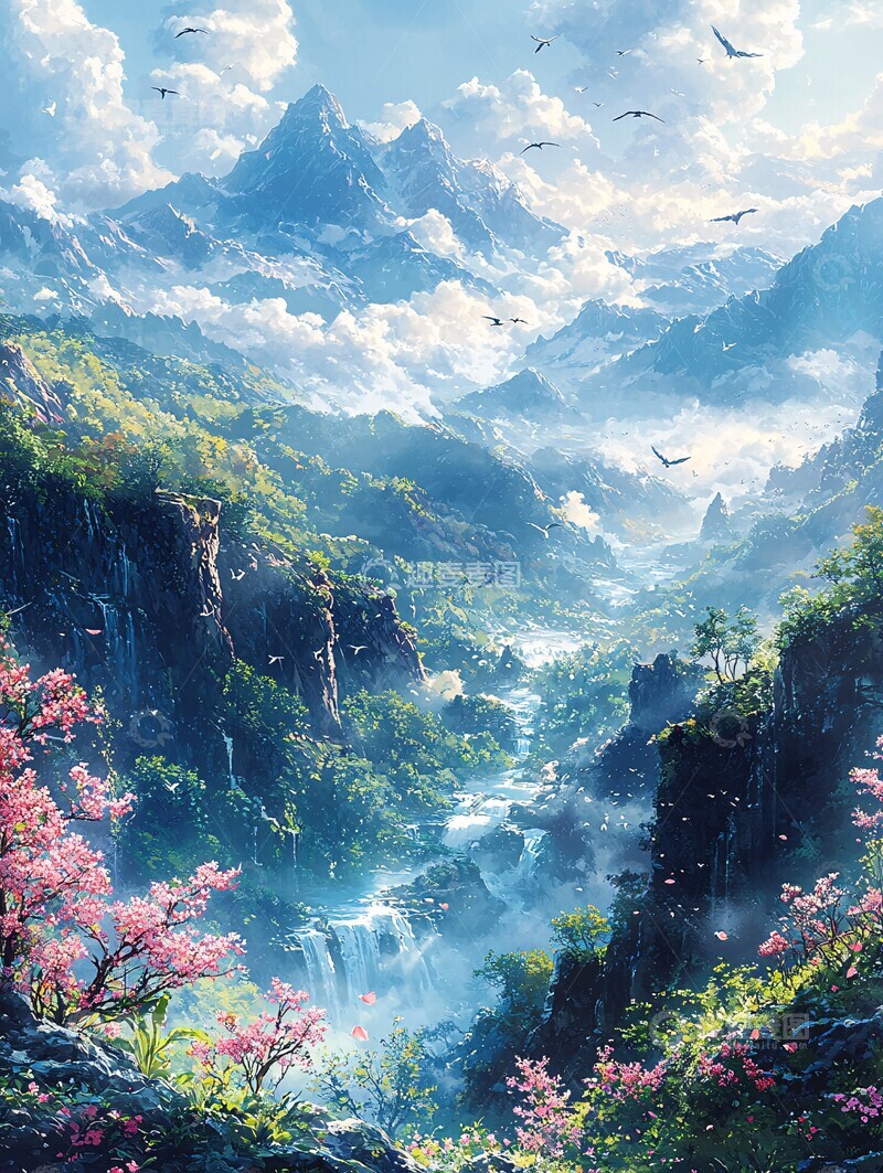 高清大图下载【趣麦麦图】云山花谷间的黎明