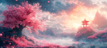 樱花树与鸟居