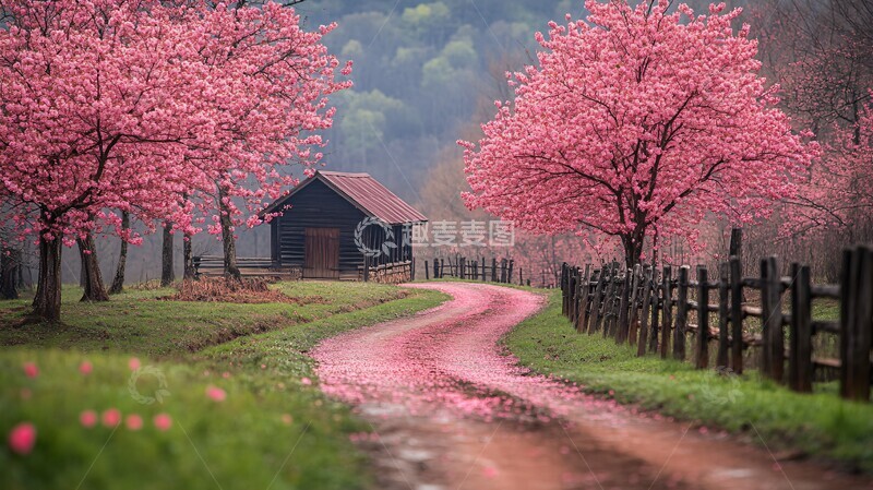 高清大图下载【趣麦麦图】樱花树开花的小路2