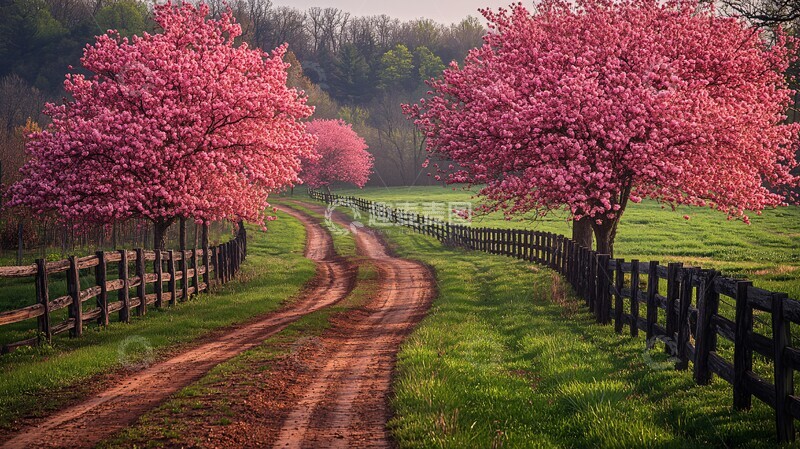 高清大图下载【趣麦麦图】樱花树开花的小路1