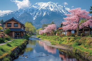 樱花绿意雪峰河