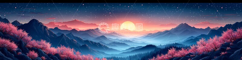 高清大图下载【趣麦麦图】-樱花盛开山景图1