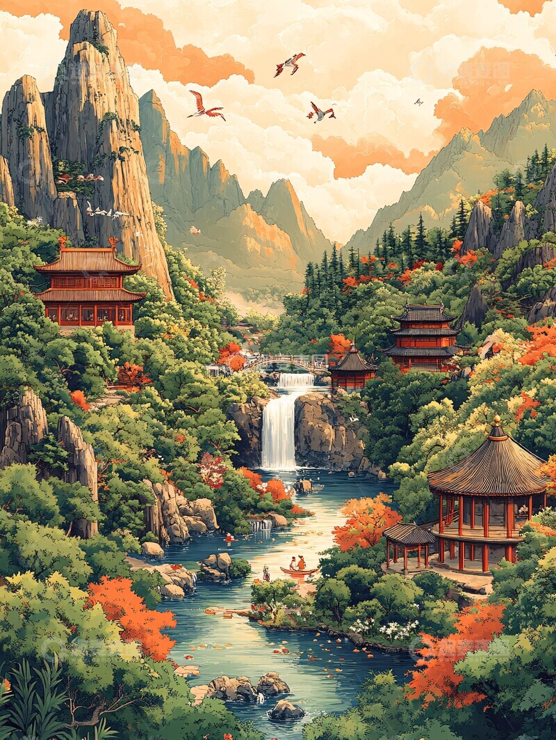 高清大图下载【趣麦麦图】春日园林全景图