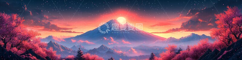 高清大图下载【趣麦麦图】樱花盛开山景图2