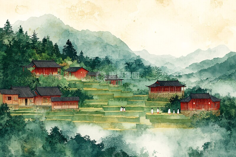 高清大图下载【趣麦麦图】梯田与汉服少女