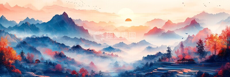 高清大图下载【趣麦麦图】梯田村庄梯田村庄山脉1