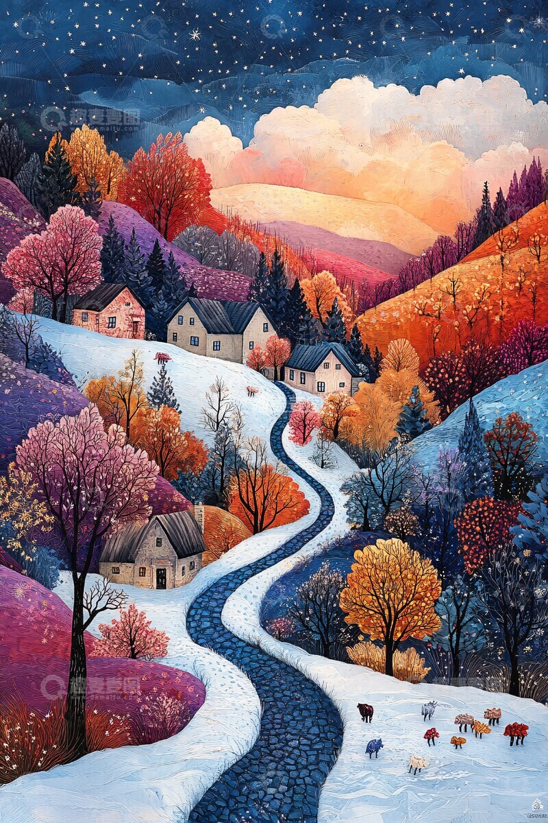 高清大图下载【趣麦麦图】山林村落纸雕1