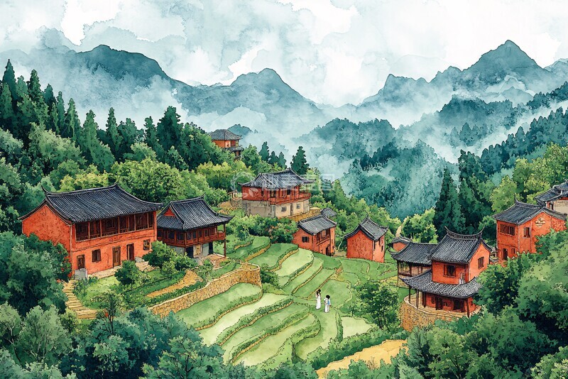 高清大图下载【趣麦麦图】梯田与汉服少女2