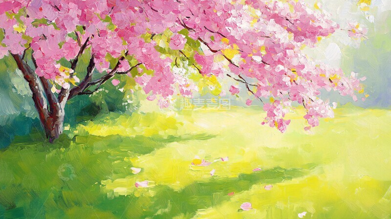 高清大图下载【趣麦麦图】樱花与草地樱花草地花园