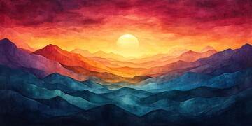 日落山丘图日落山丘色彩2