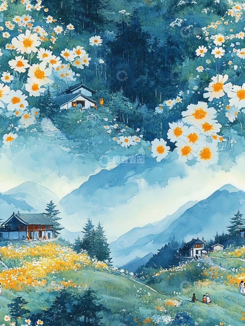 高清大图下载【趣麦麦图】儿童山坡玩耍图