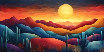 日落山丘图日落山丘色彩